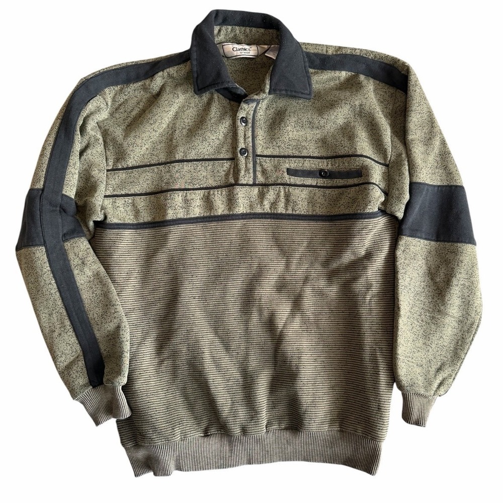 Vintage Palmland Men's Knit Polo Sweatshirt Pullover Striped Speckled Small